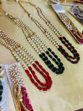 Pearl Mala Necklace: Handmade Indian Wedding Welcome Gift, Red Green White.