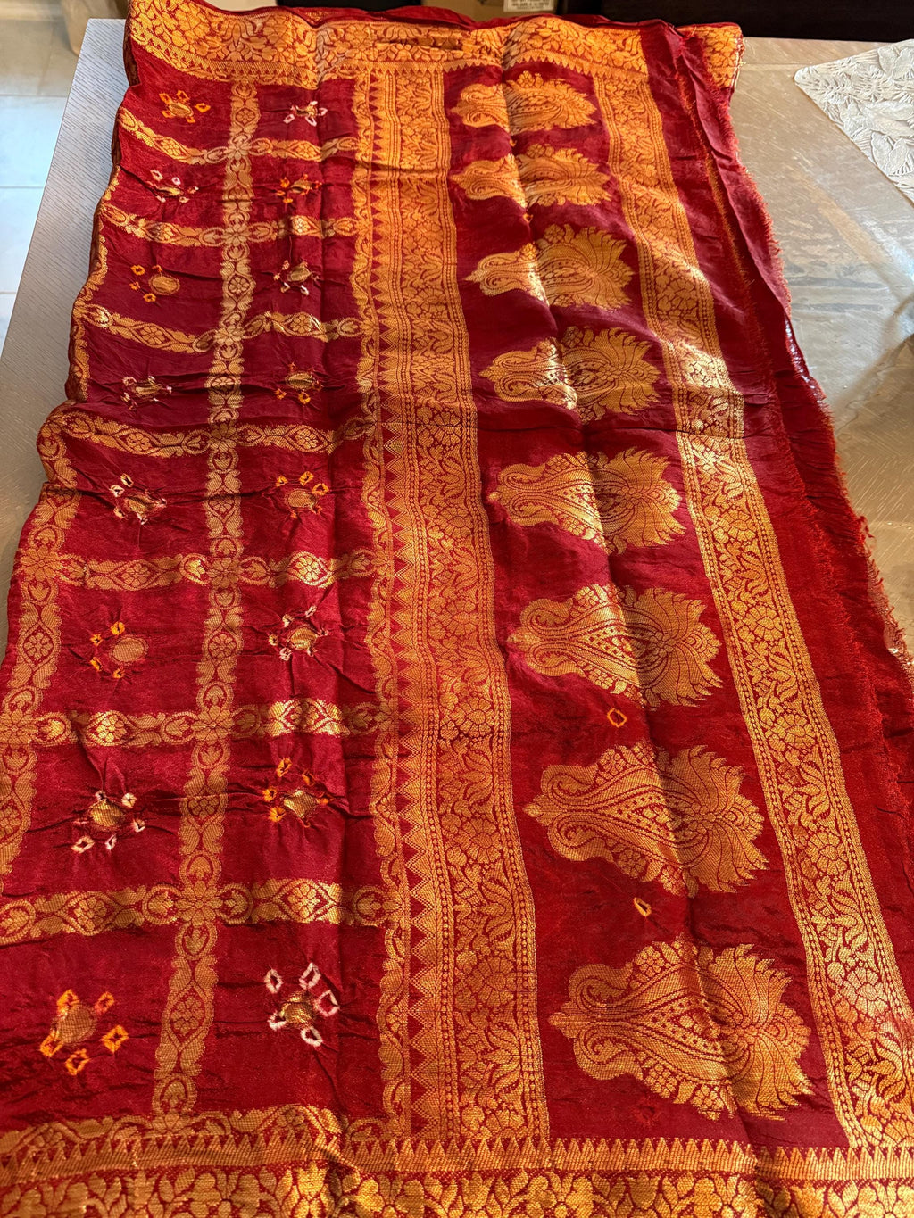 Hand Printed Jacquard Silk Dupatta: Banarsi Print Wedding Favor