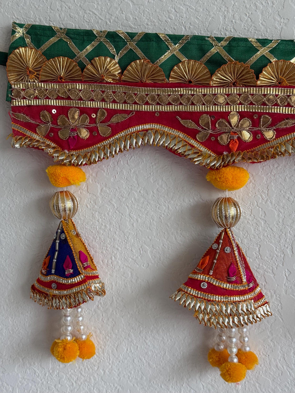 Handmade Indian Toran: Gotta work Pearl Door Hanging, Traditional Decor (40x10) inch)