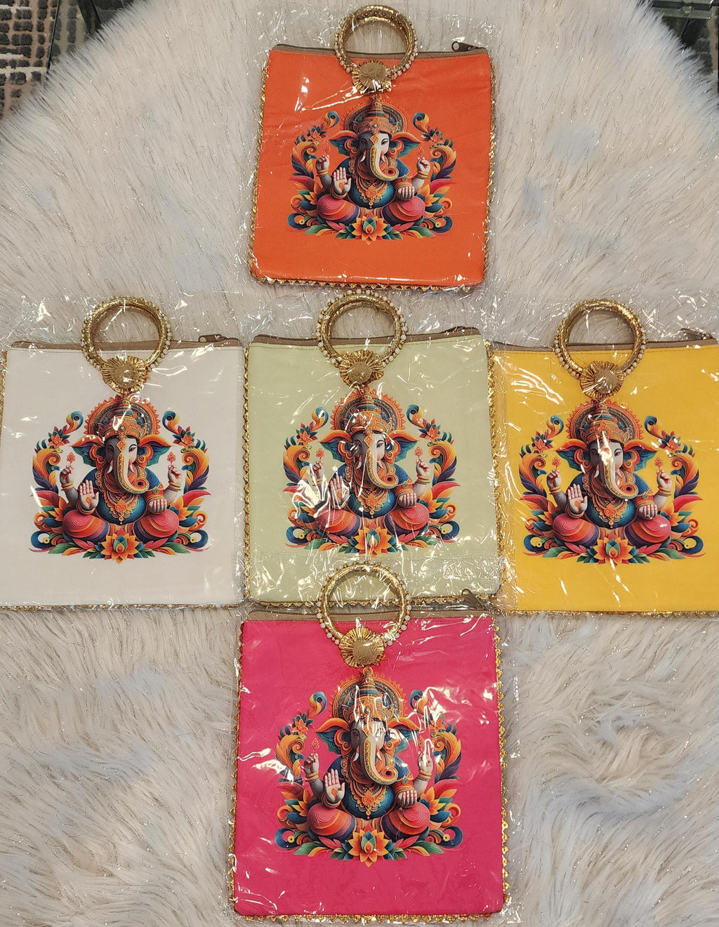 Ganesh Ji Print Silk Potli Bag: Multicolor Indian Wedding Favor