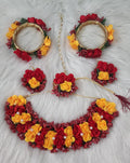 Floral Haldi Mehandi Jewelry Set: Necklace, Earrings, Maang Tikka & Hand Gajra