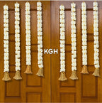Mogra Bell Garland: White & Gold Artificial Flower String (Pack of 8)