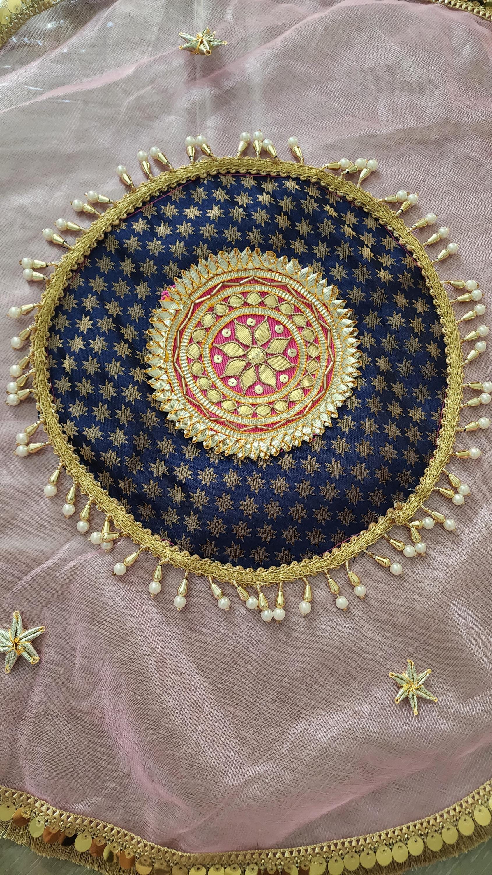 Handmade Organza Thali Cover: Indian Wedding Decor, Gota Embellished (21 inches)