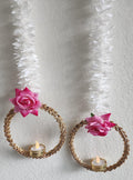 Handmade Pink Rose Garland with Golden Ring: Indian Wedding Diwali Decor.