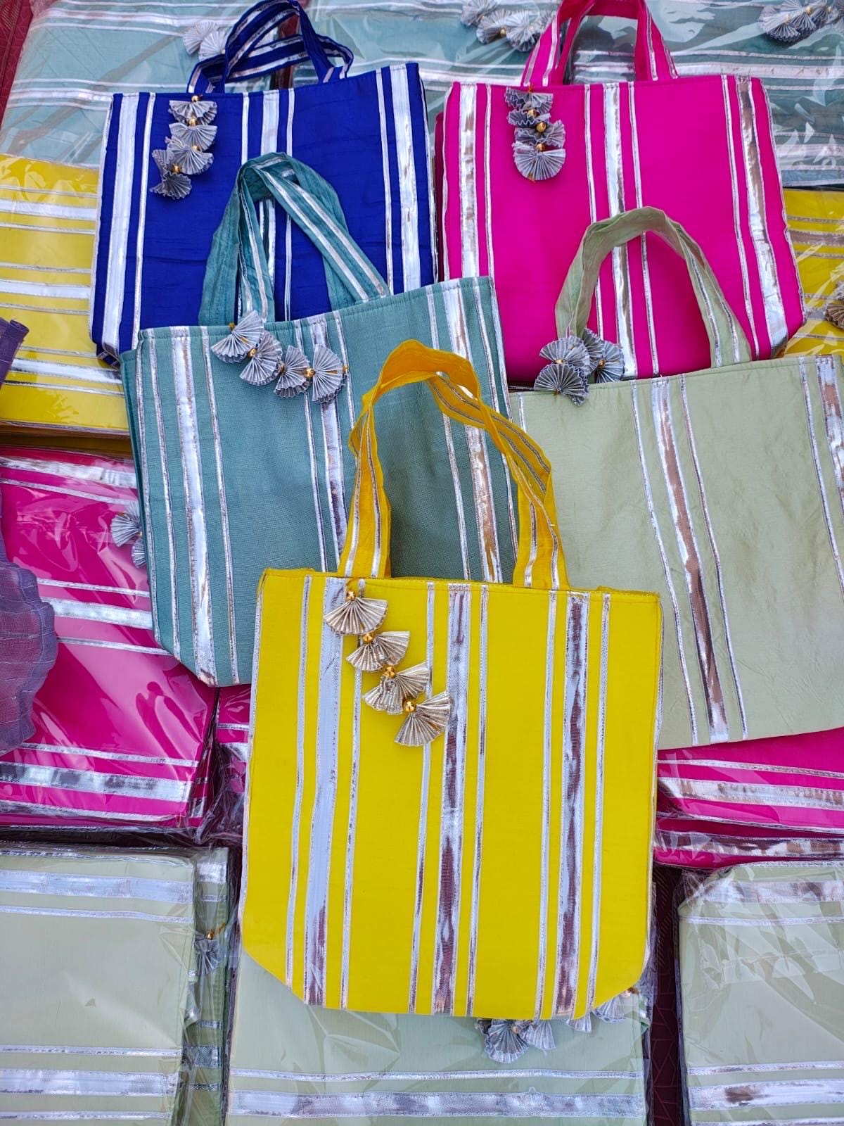 Lehriya Gota Silk Handbag: Traditional Wedding Favor Gift