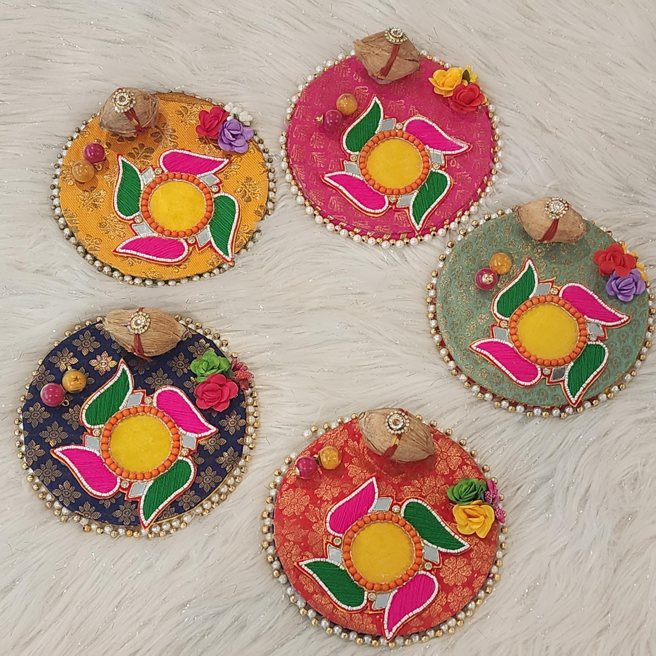 Handcrafted Haldi Kumkum Plate: Return Gift Favor, Mehndi Decor (6x6 inch)