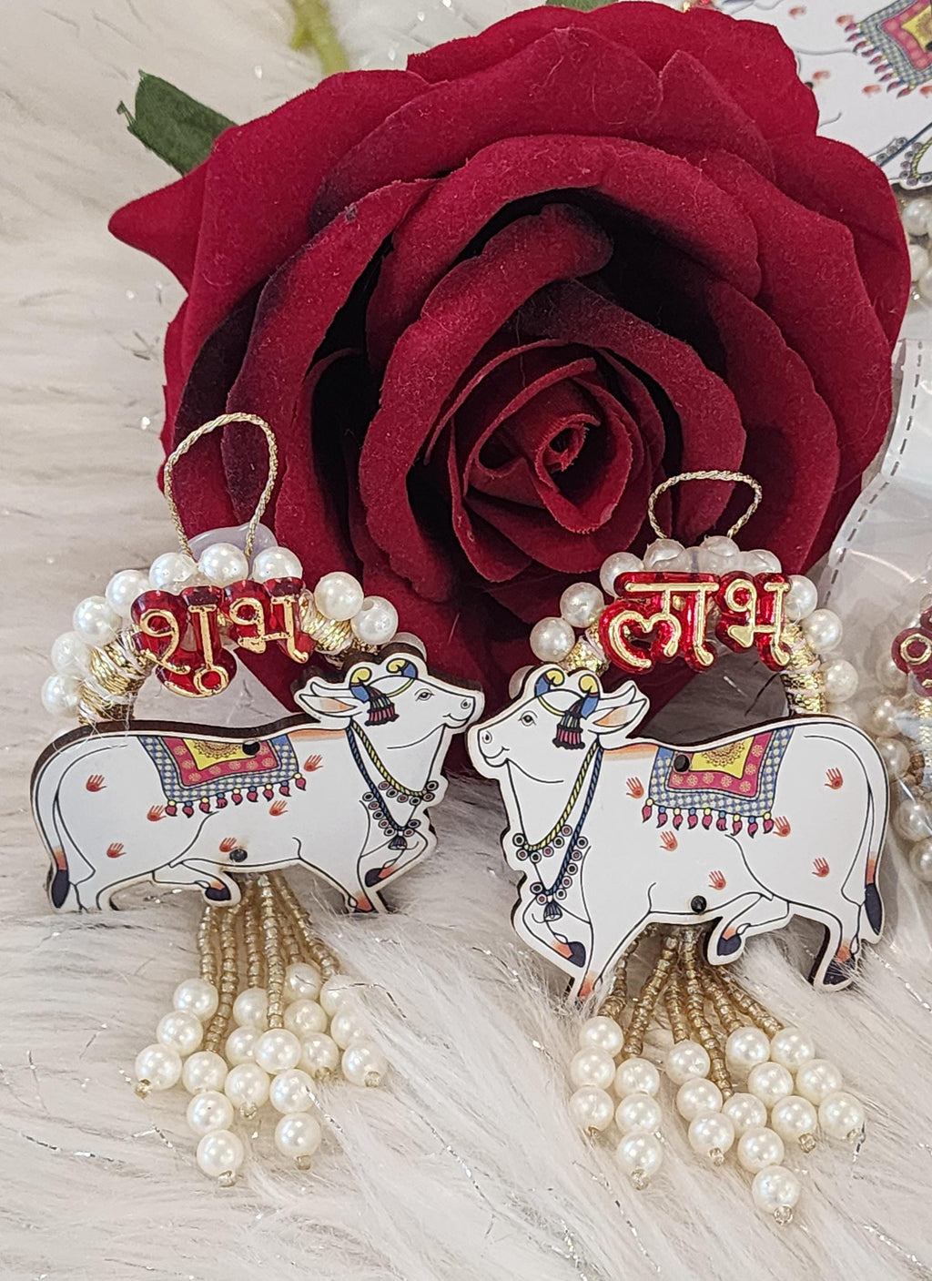 Pichwai Handmade Cow Shubh-Labh Hanging: Diwali Mandir Decor.