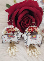 Pichwai Handmade Cow Shubh-Labh Hanging: Diwali Mandir Decor.