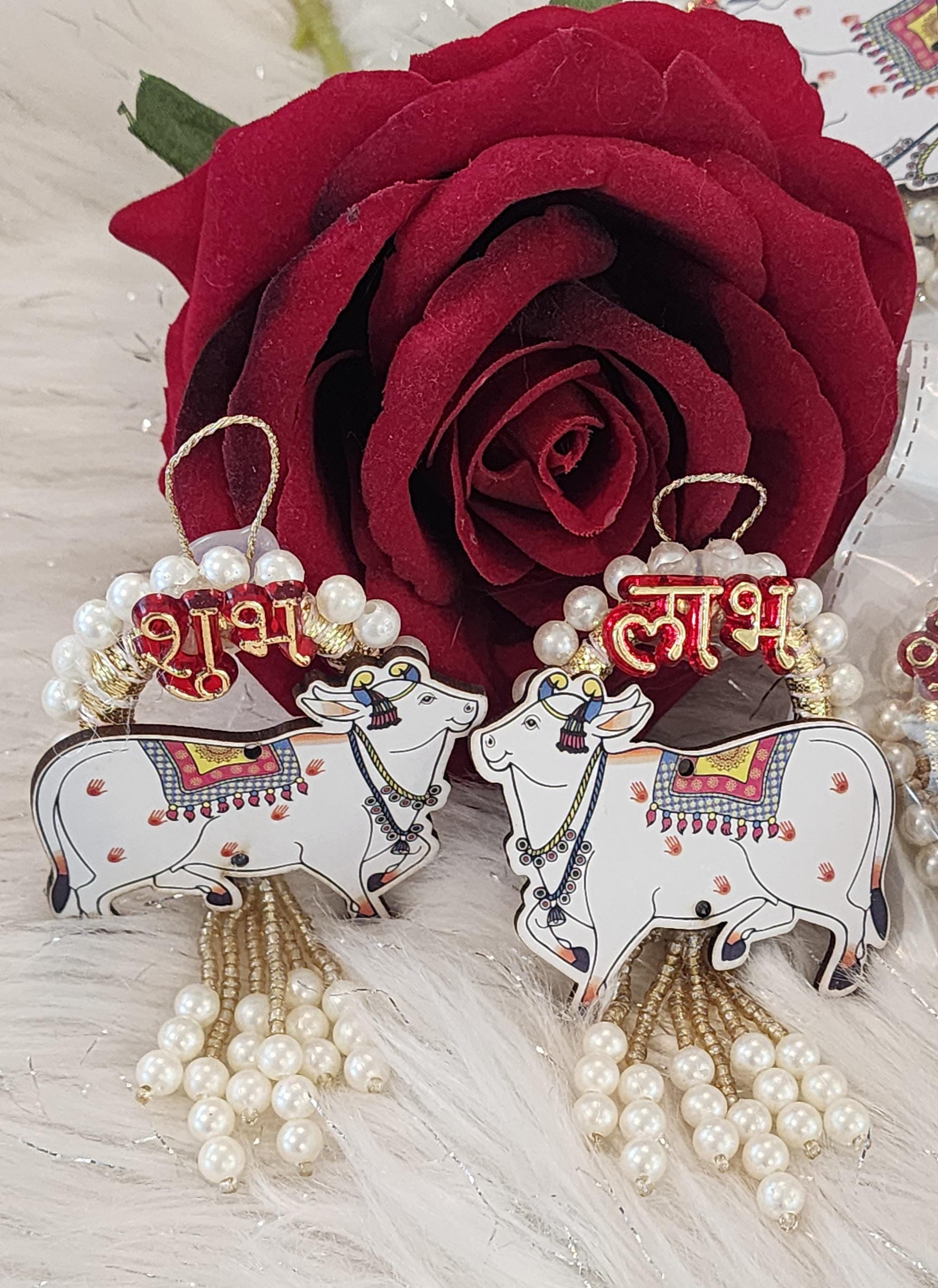 Pichwai Handmade Cow Shubh-Labh Hanging: Diwali Mandir Decor.