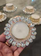 Silver Stone Tea Light Holder: Diwali Pooja Decor, Wedding Favor