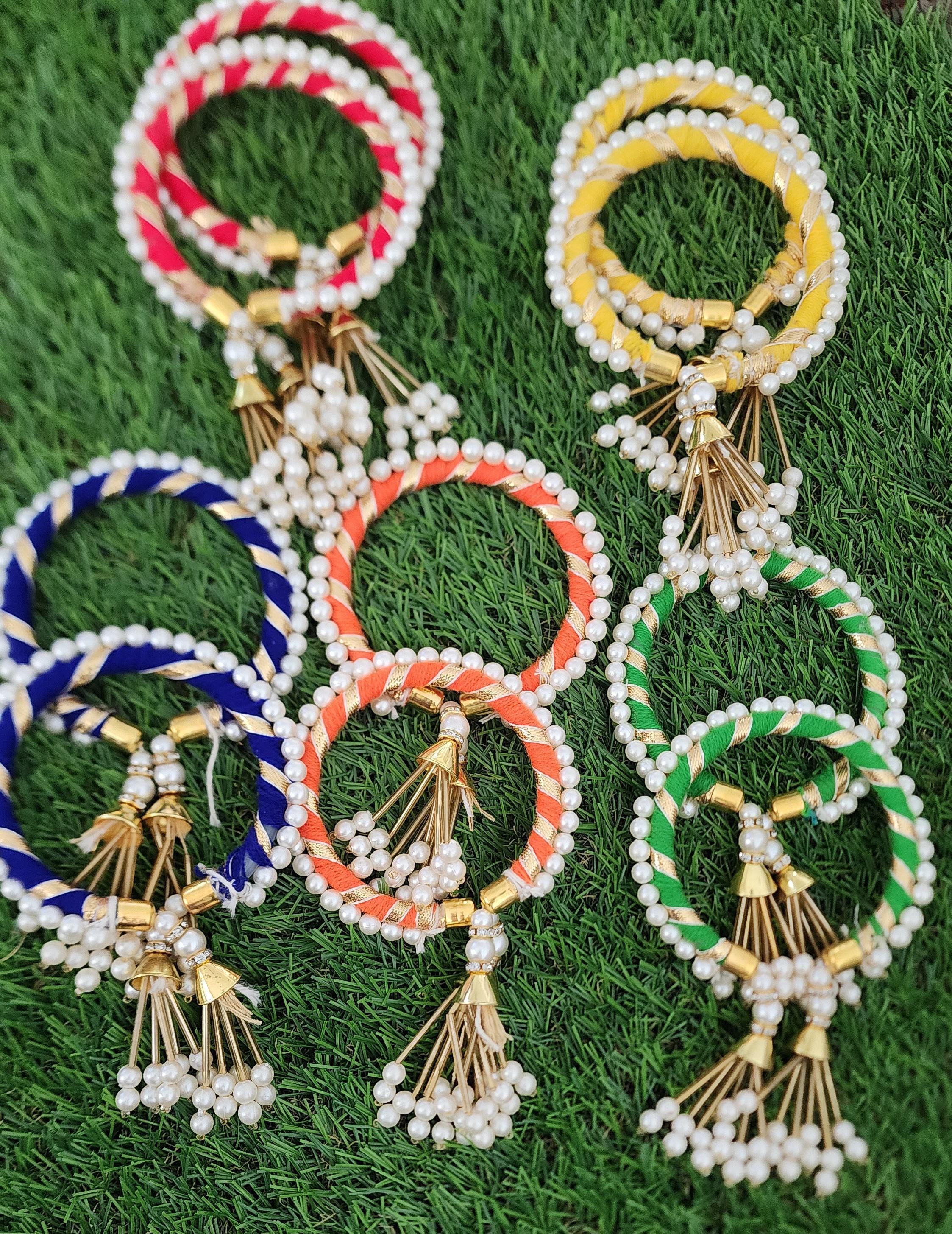 Adjustable Gotta Silk Bangles: Traditional Handmade Indian Pearl Jewelry.