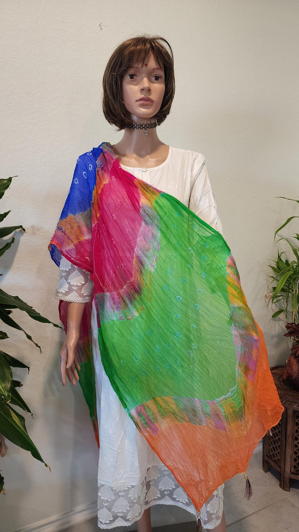Rajasthani Tie Dye Silk Dupatta: Multi-Colored Wedding Favor Scarf