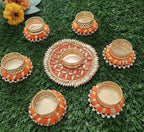 Handmade Gotta Work Rangoli Set: Diwali Tealight Candle Holders