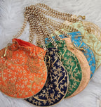 Diwali Potli Bag Set: Embroidered Pooja Gift, Housewarming Favors (5 Pcs)