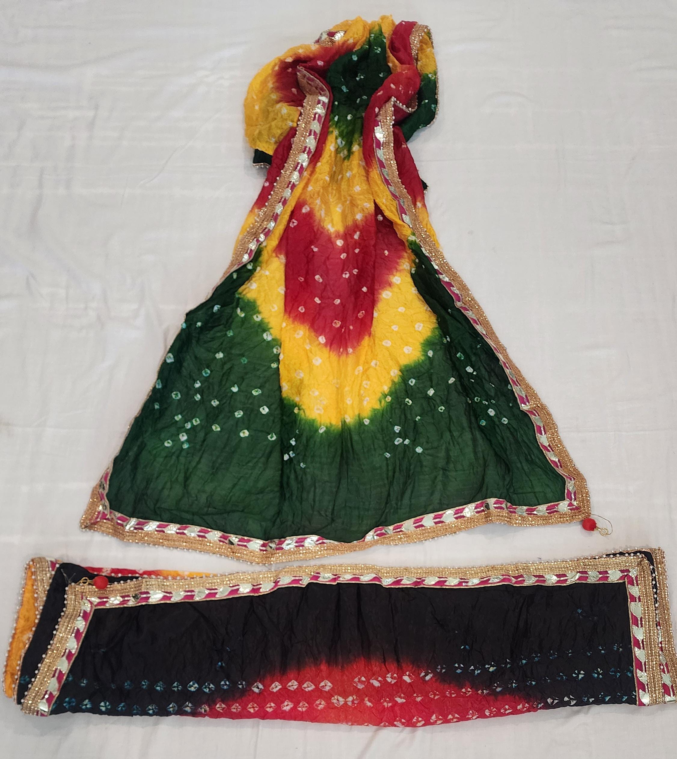 Bandhej Dupatta with Moti Lace: Rajasthani Wedding Favor, Assorted Colors