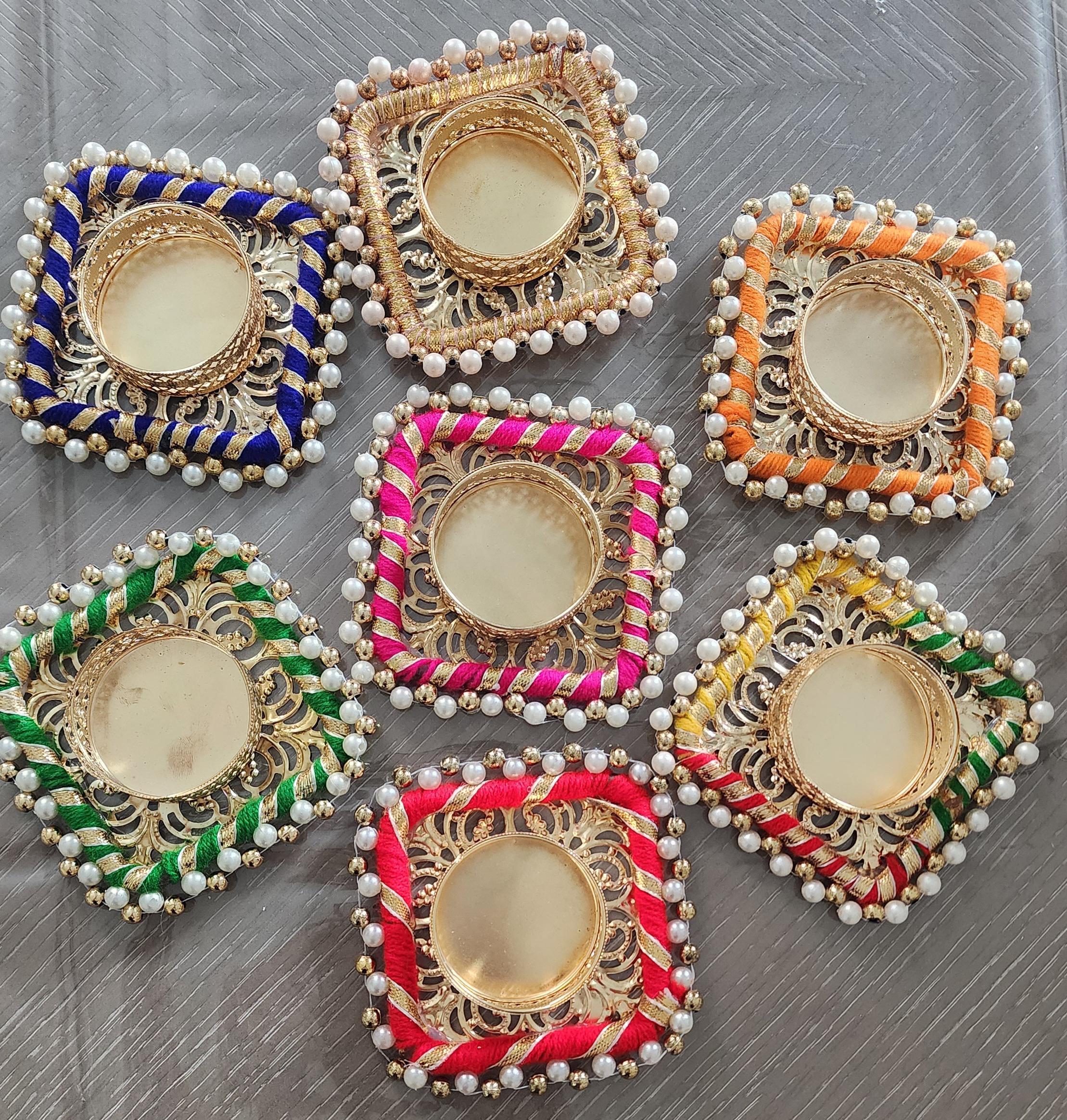 Handmade Decorative Diya: Multicolor Tea Light Candle Holder for Diwali Pooja