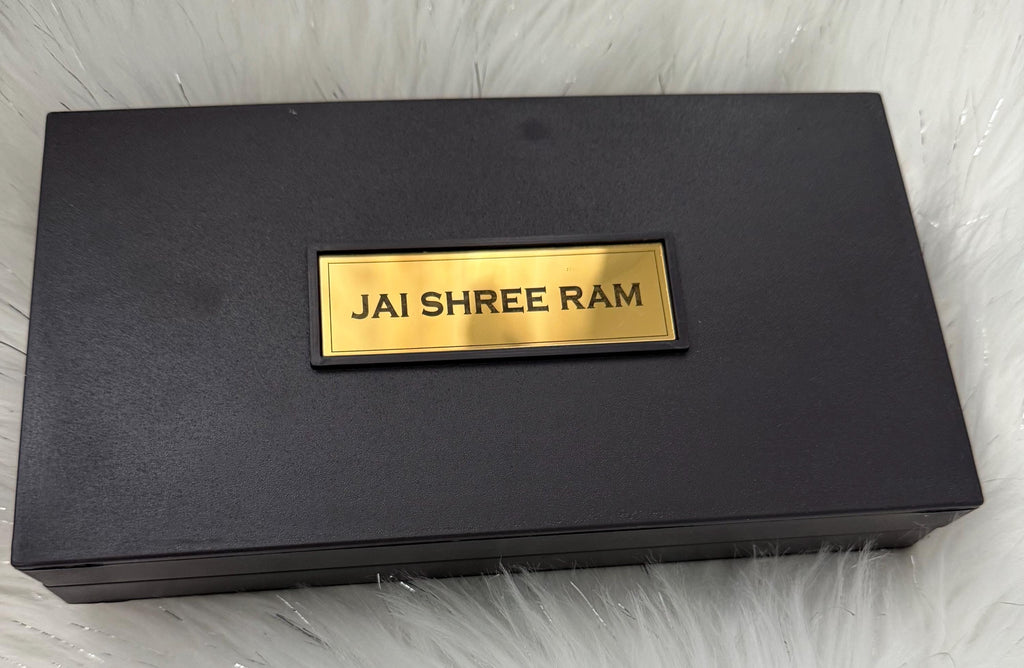 Gold Plated Ram Darbar Paduka Photo Frame, Wooden Gift (8x4x2 inches)