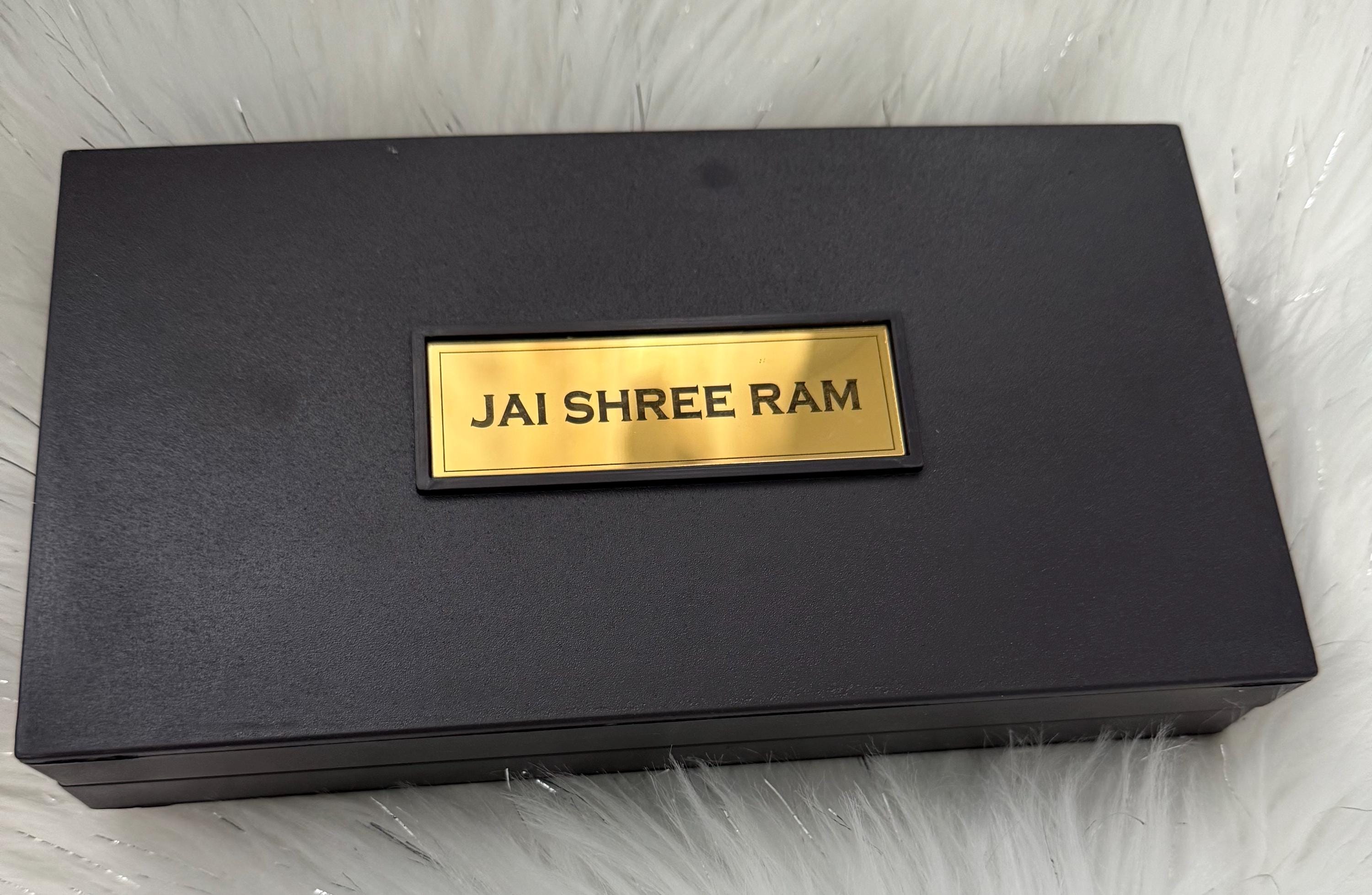 Gold Plated Ram Darbar Paduka Photo Frame, Wooden Gift (8x4x2 inches)