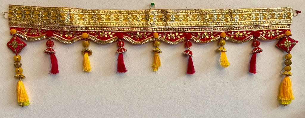 Handmade Indian Toran: Gotta work Pearl Door Hanging, Traditional Decor (40x10) inch)
