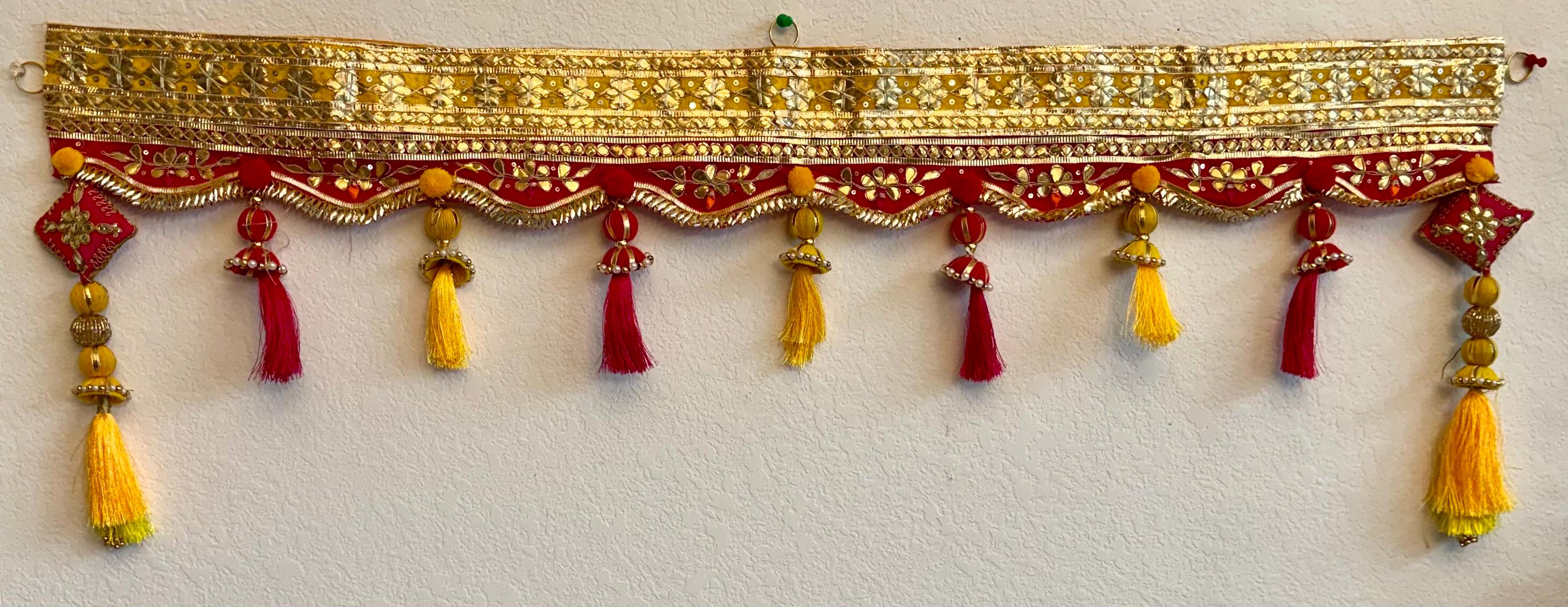Handmade Indian Toran: Gotta work Pearl Door Hanging, Traditional Decor (40x10) inch)
