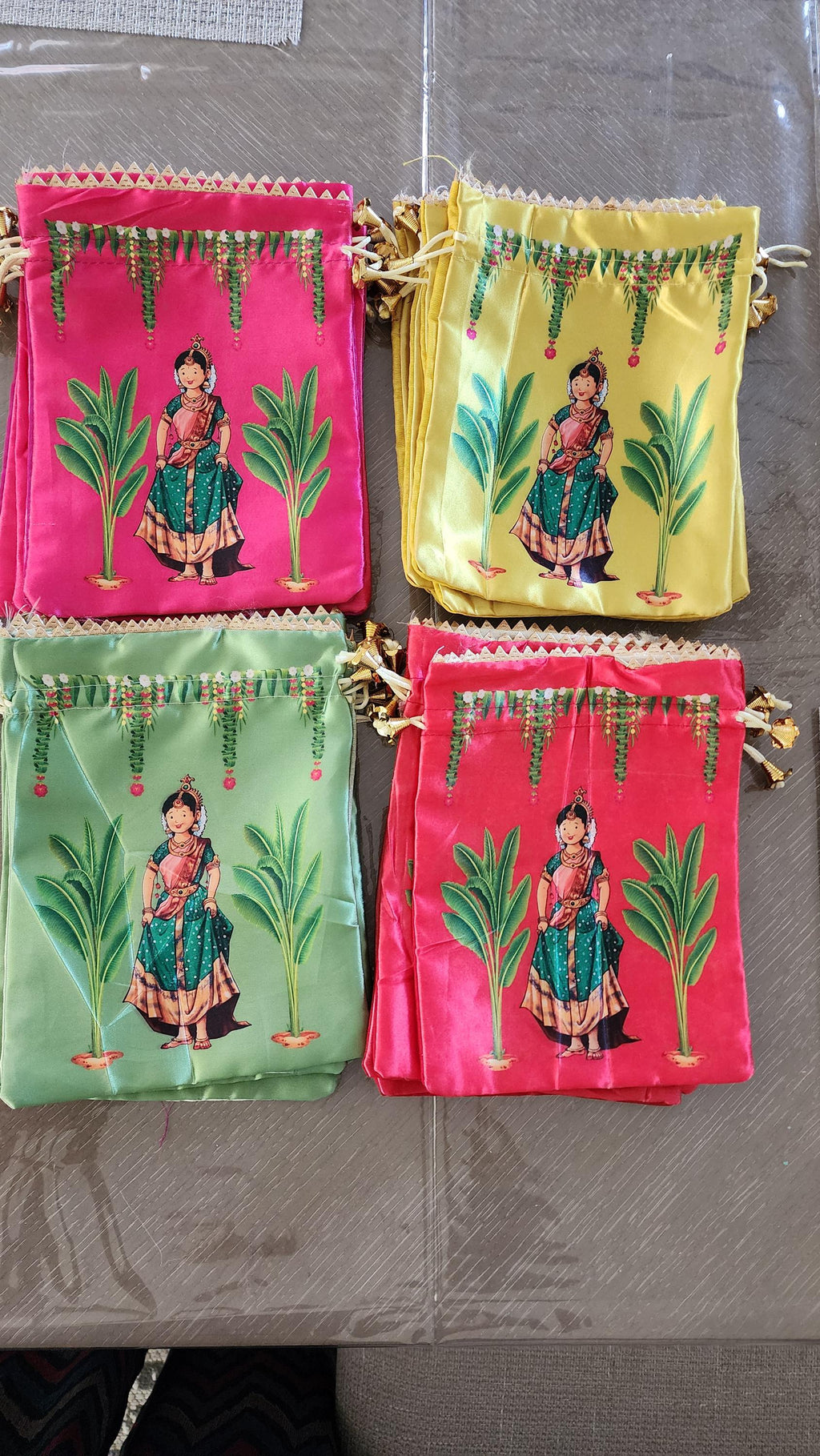 Silk Potli Bags: Haldi Mehndi Wedding Favor Gift Bags.