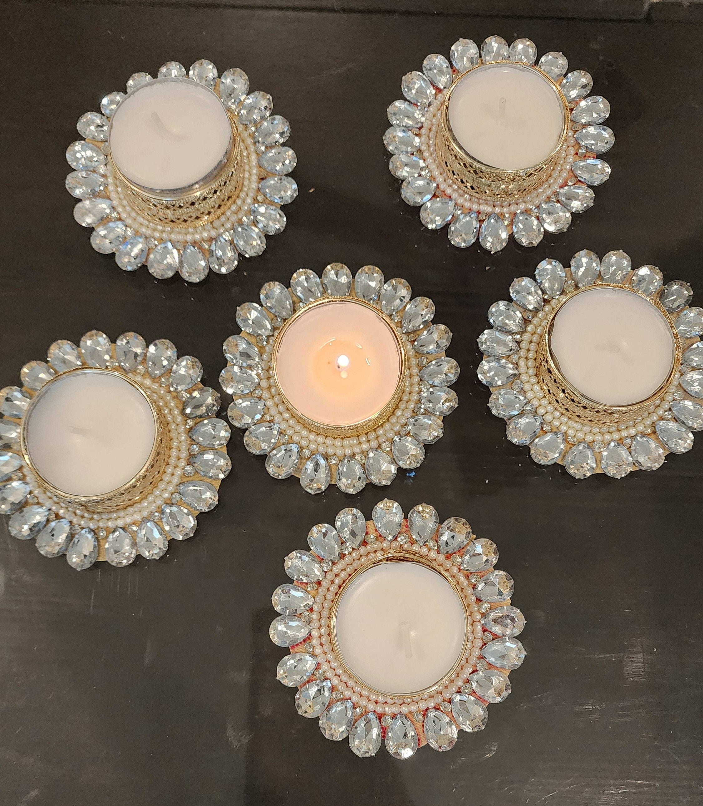 Silver Stone Tea Light Holder: Diwali Pooja Decor, Wedding Favor