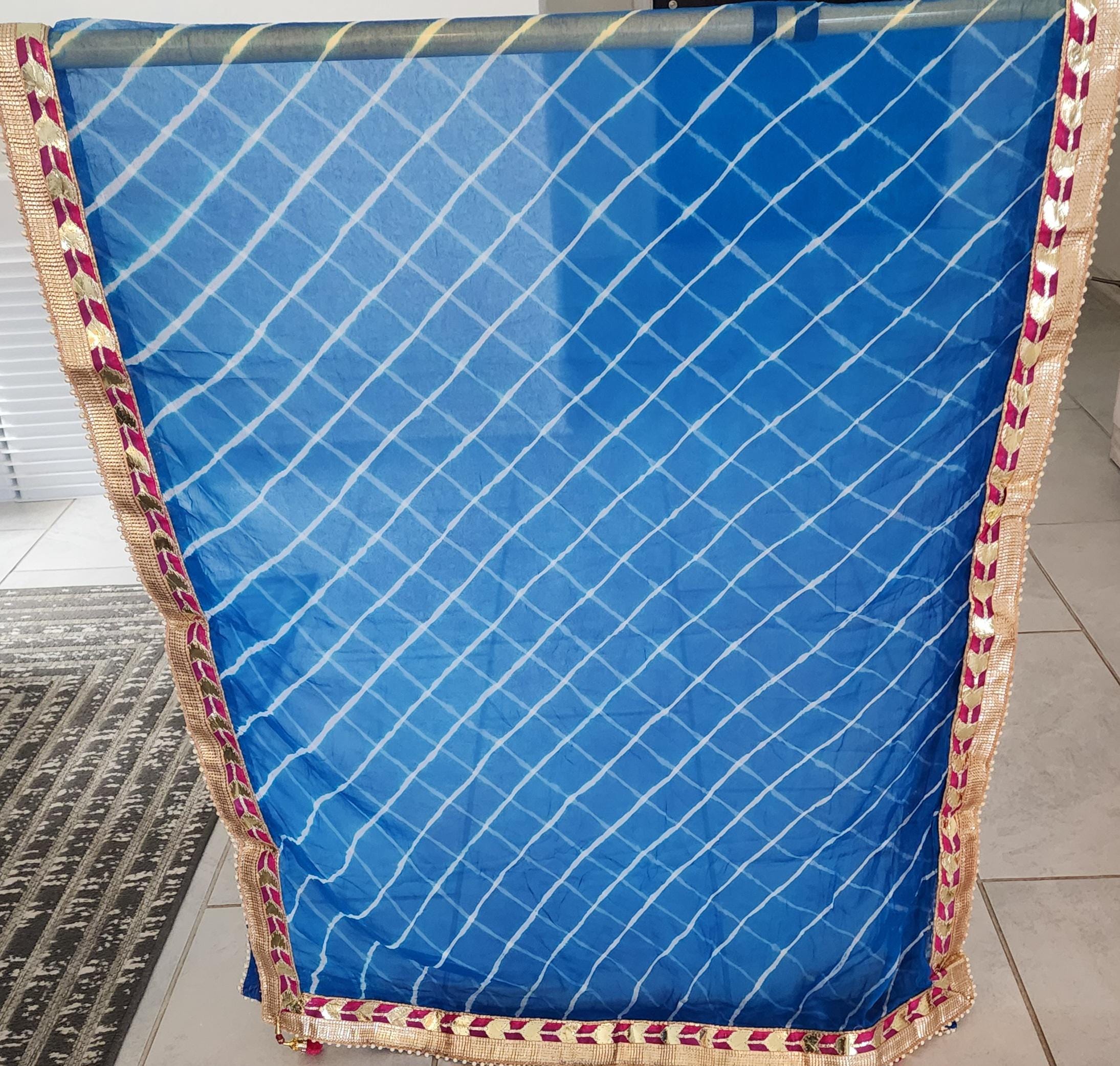 Bandhej Art Silk Dupatta: Rajasthani Gota Work, Latkan Wedding Favor.