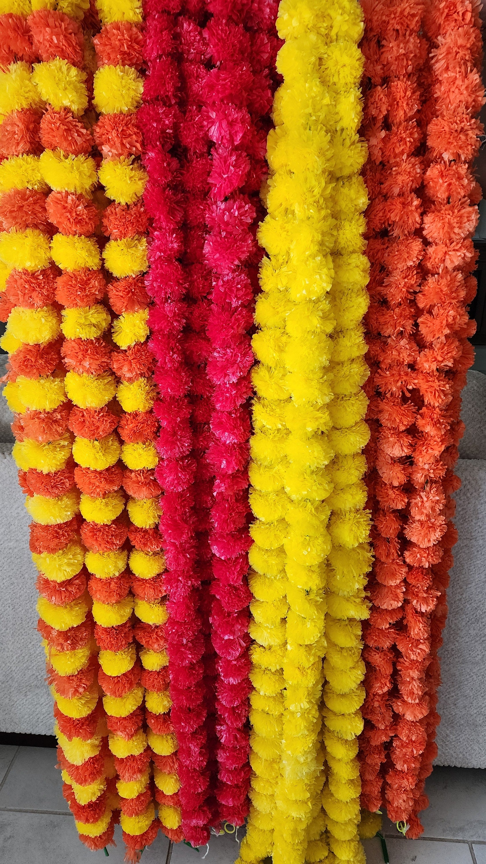Artificial Marigold Garlands: Colorful Flower Mala, 4.5Foot Hangings