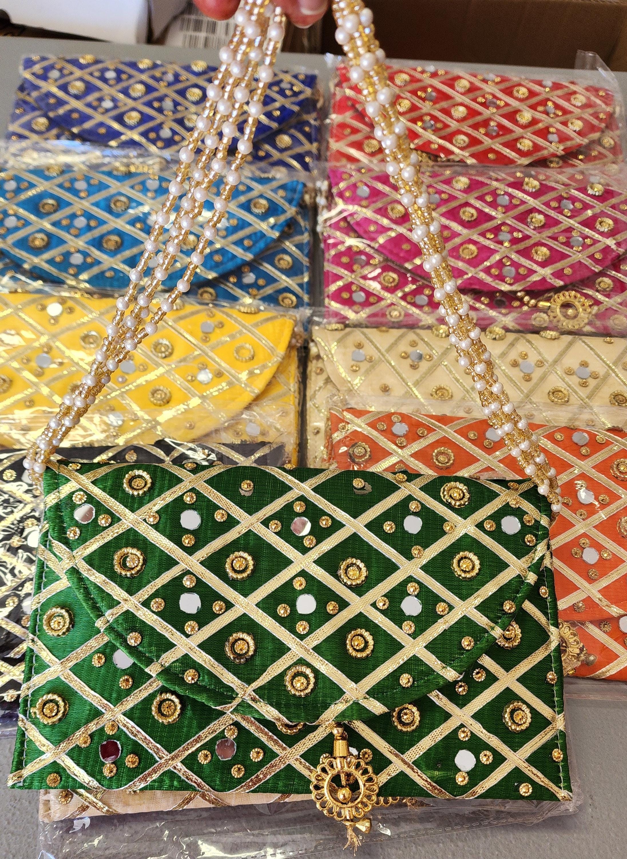 Mirror Work Clutch Purse: Indian Wedding Favor Gift Bag