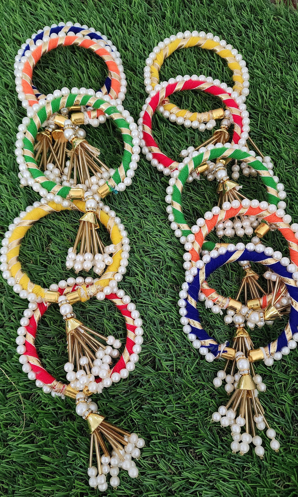 Adjustable Gotta Silk Bangles: Traditional Handmade Indian Pearl Jewelry.