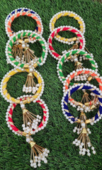 Adjustable Gotta Silk Bangles: Traditional Handmade Indian Pearl Jewelry.