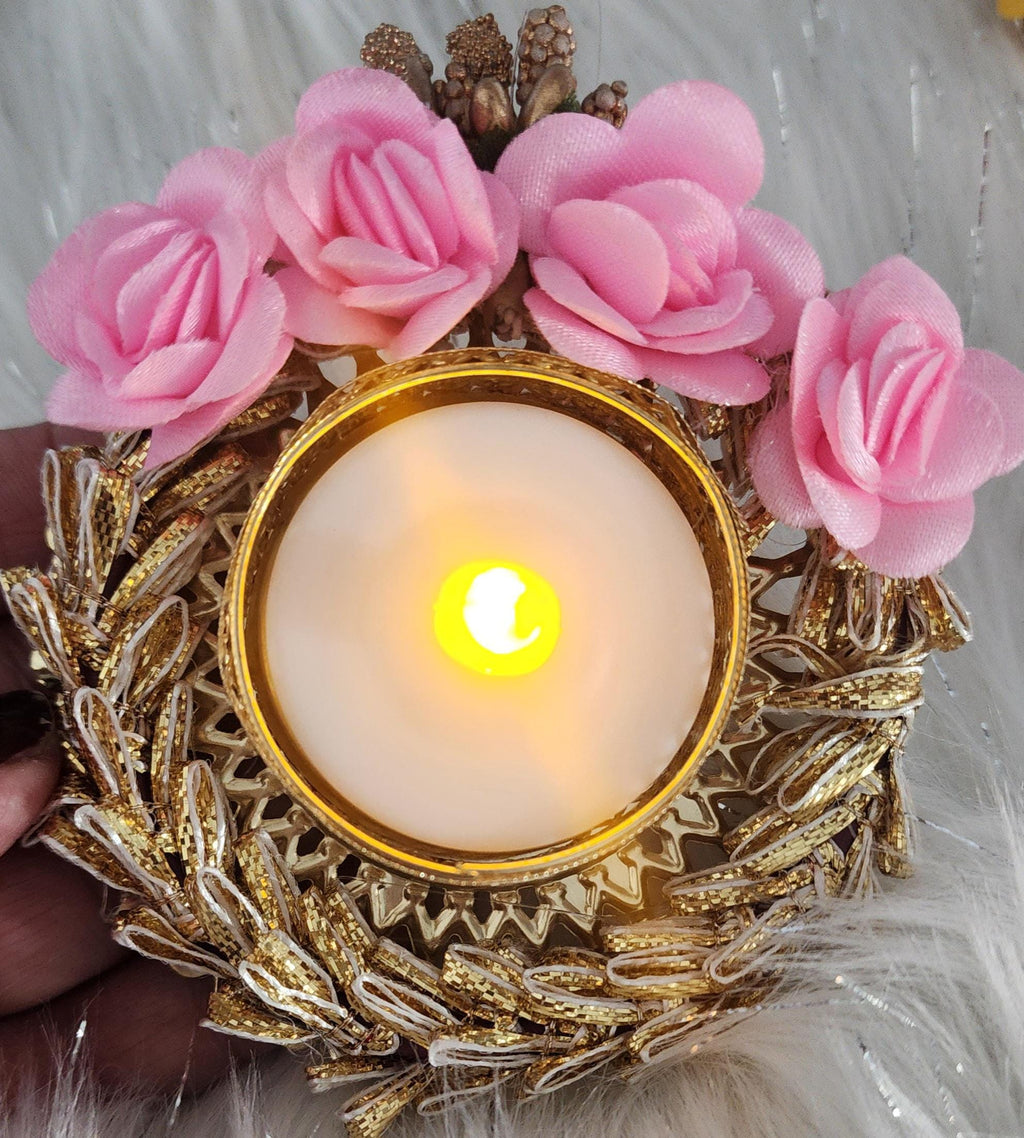 Floral Tea Light Holder: Indian Diwali Pooja Decoration, Wedding Favor