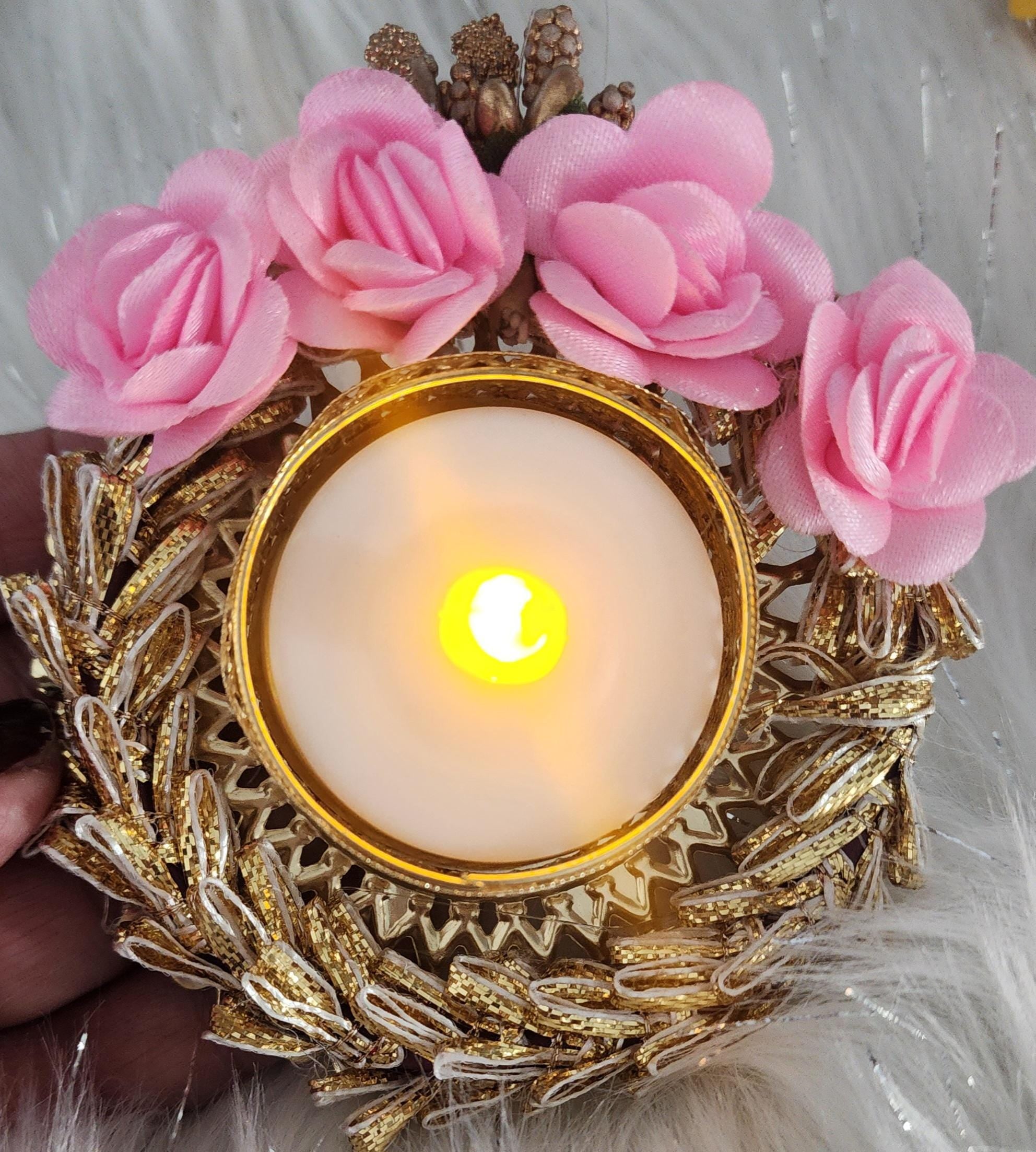 Floral Tea Light Holder: Indian Diwali Pooja Decoration, Wedding Favor
