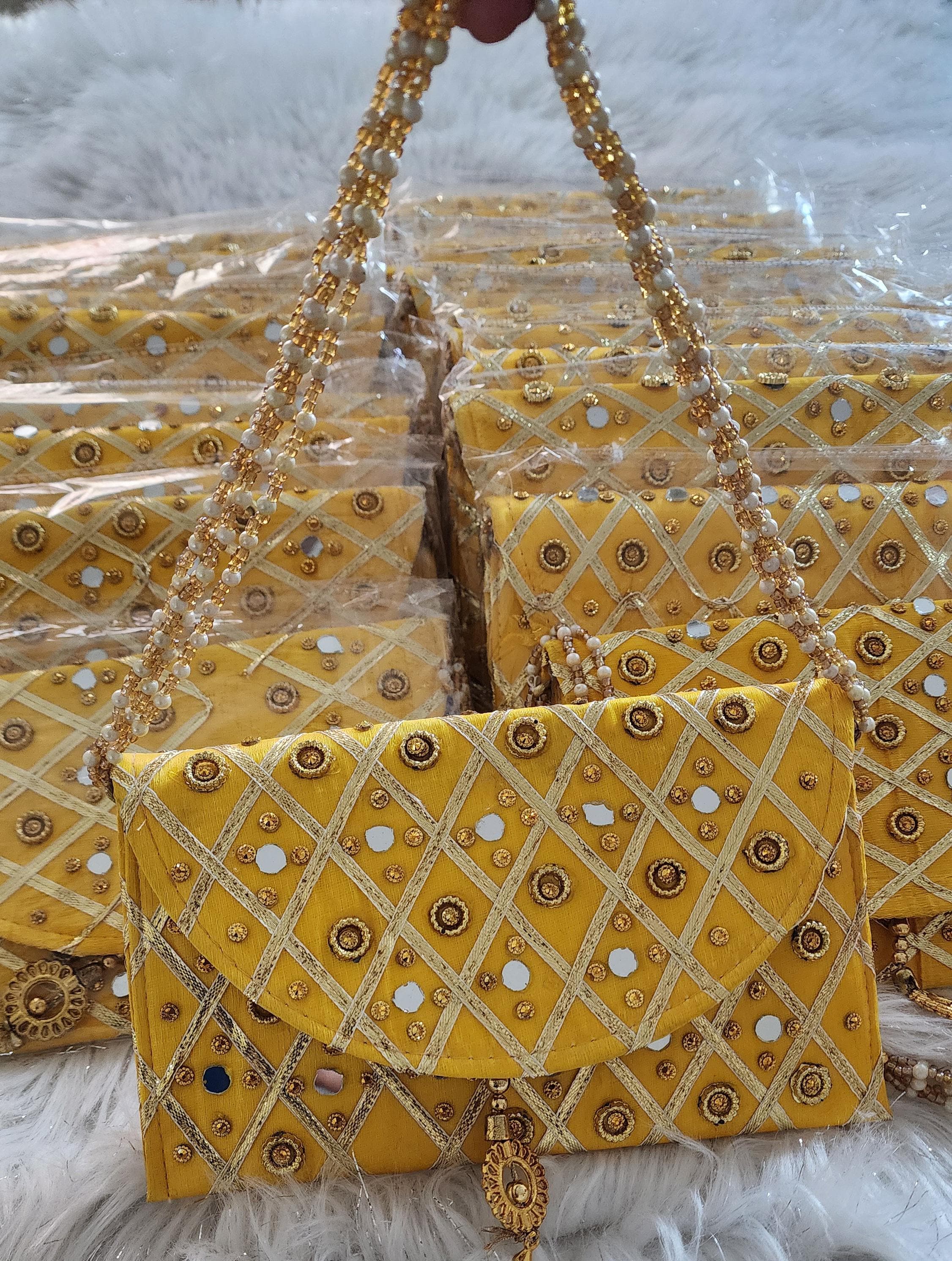 Handcrafted Mirror Work Clutch: Indian Wedding Favor Gift Bag