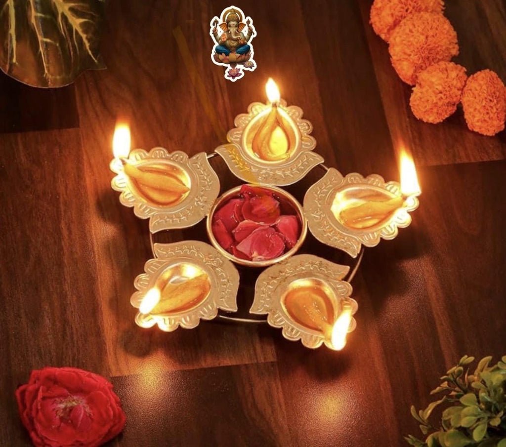 Metal Urli: Lotus 7" Gold Diwali Decoration, Pooja Gift diya.