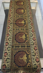 Peacock Print Silk Brocade Table Runner - Indian Decor (16x60 Inch)