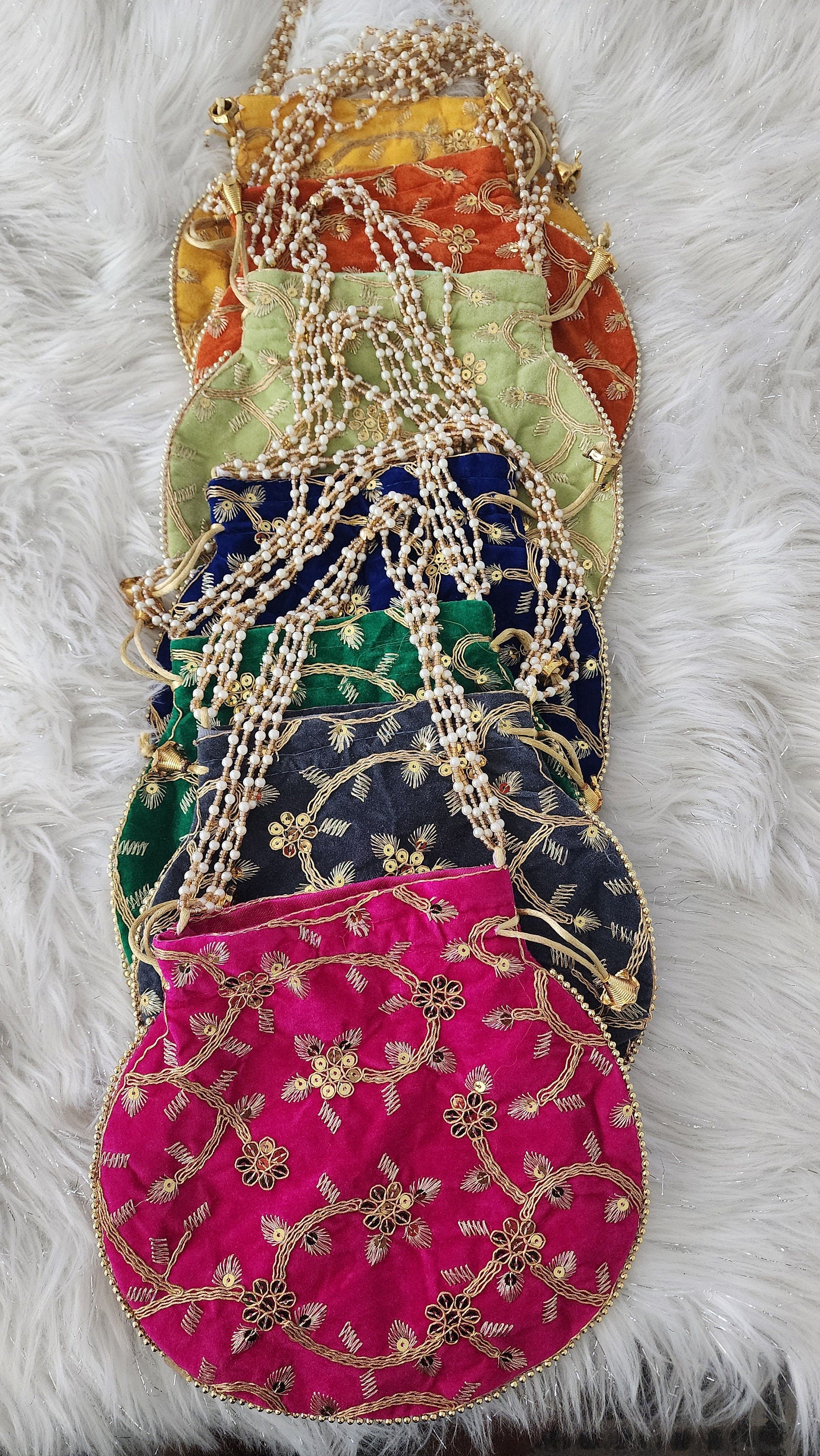 Embroidered Velvet Potli Bags - Indian Wedding Favor Bags.