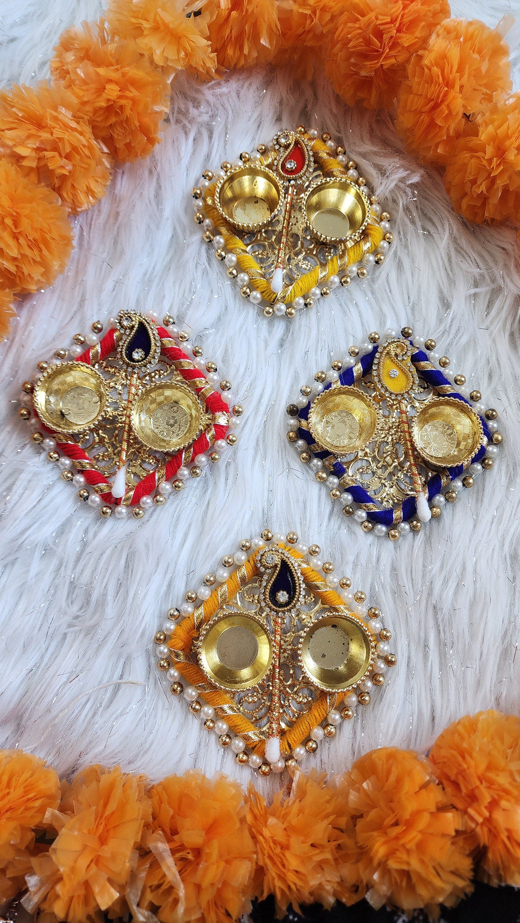 Handcrafted Square Haldi Kumkum Holder: Pooja Return Gift.