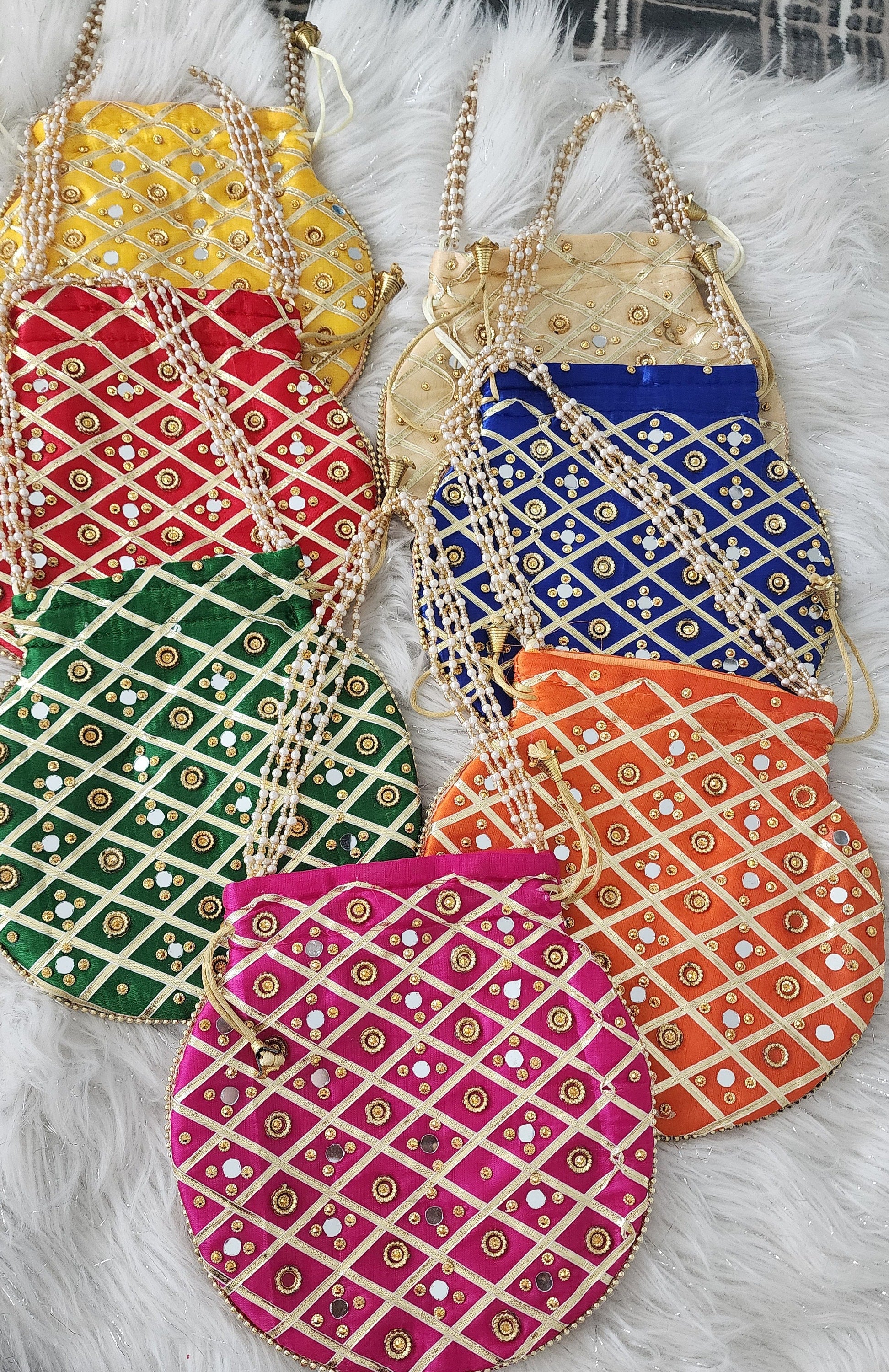 Mirror Work Silk Potli Bags: Indian Wedding Favor, Diwali Gift.