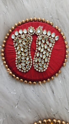 Kundan Handmade Lakshmi Paduka: Diwali Pooja Decor - 3 Inch.