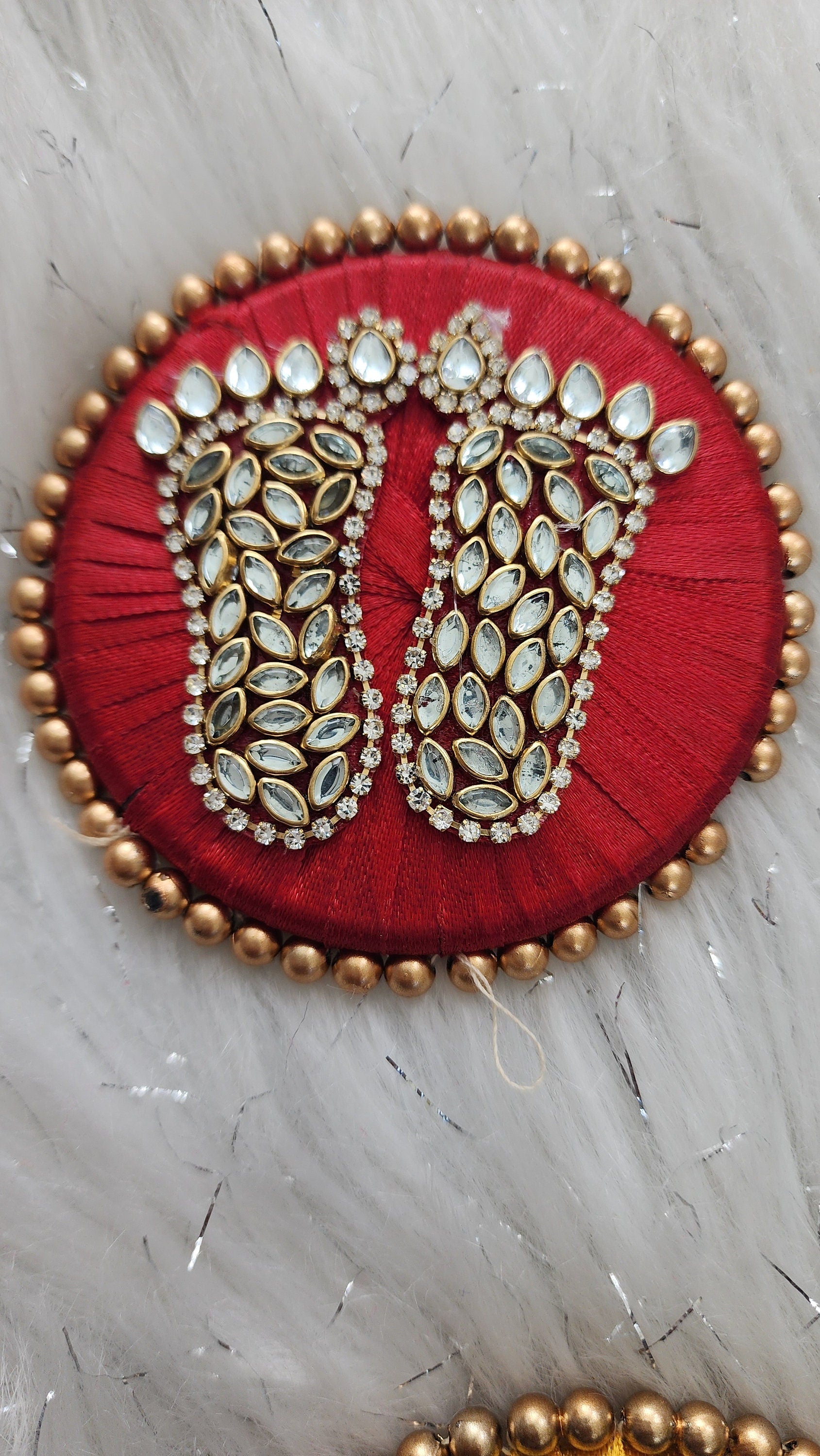 Kundan Handmade Lakshmi Paduka: Diwali Pooja Decor - 3 Inch.