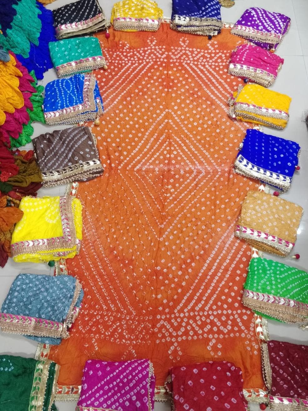 Bandhej Dupatta with Moti Lace: Rajasthani Wedding Favor, Assorted Colors