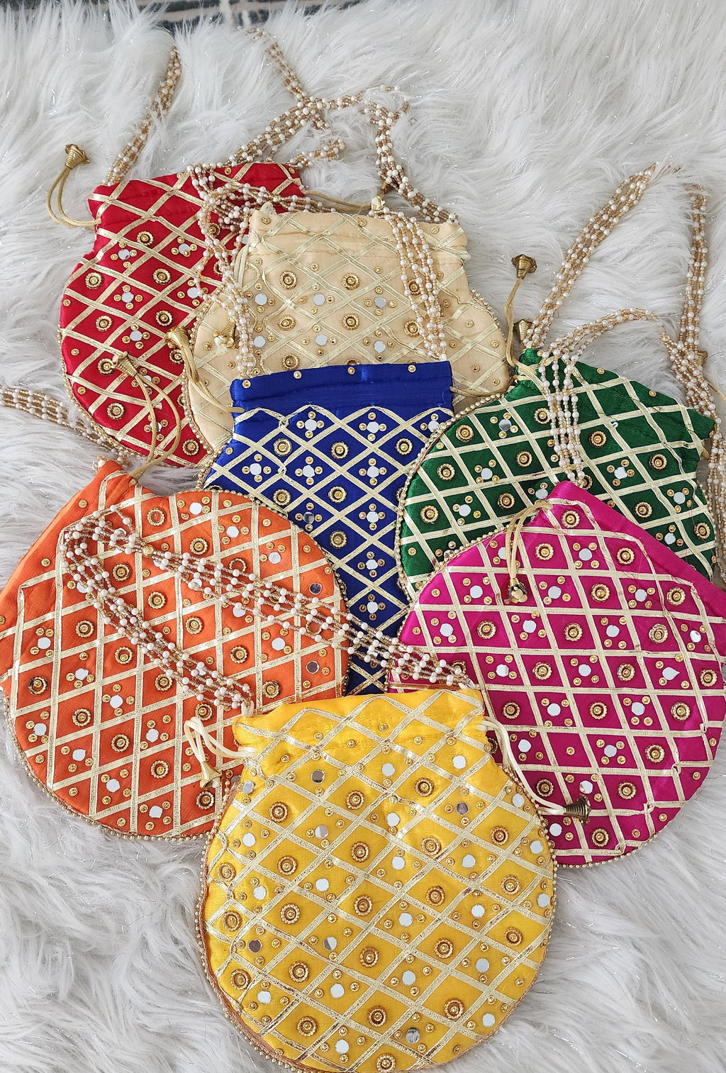 Mirror Work Silk Potli Bags: Indian Wedding Favor, Diwali Gift.