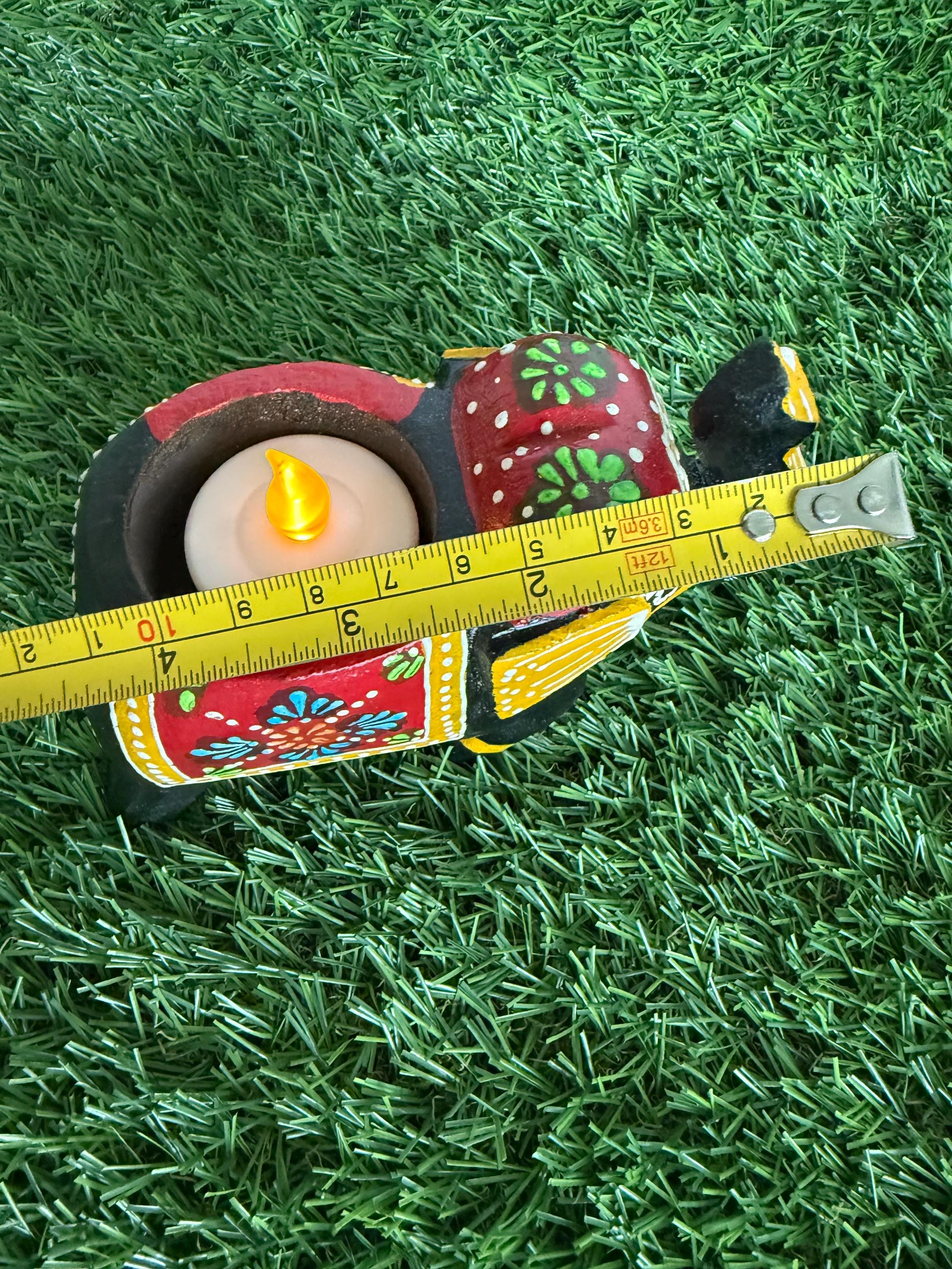 Handmade Wooden Elephant Tea Light Holder, Home Decor Lamp, Candle Light Lamp for Diwali .