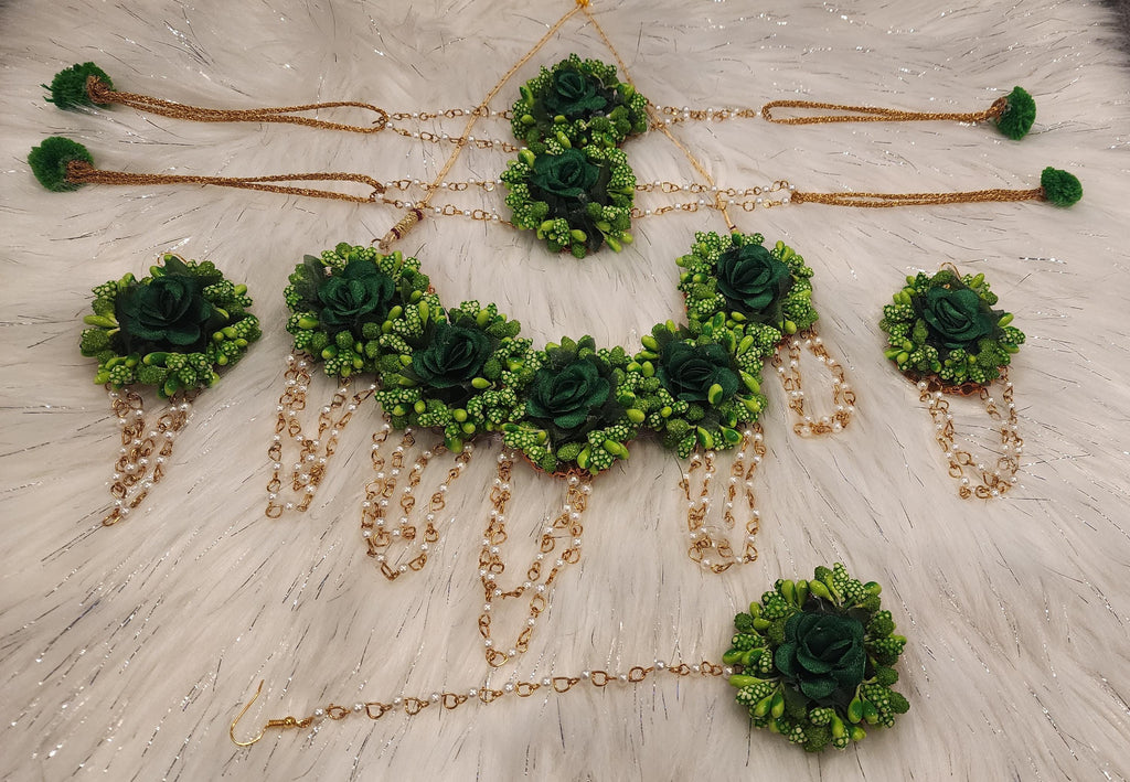 Floral Haldi Mehandi Jewelry Set: Indian Wedding Sangeet Accessories