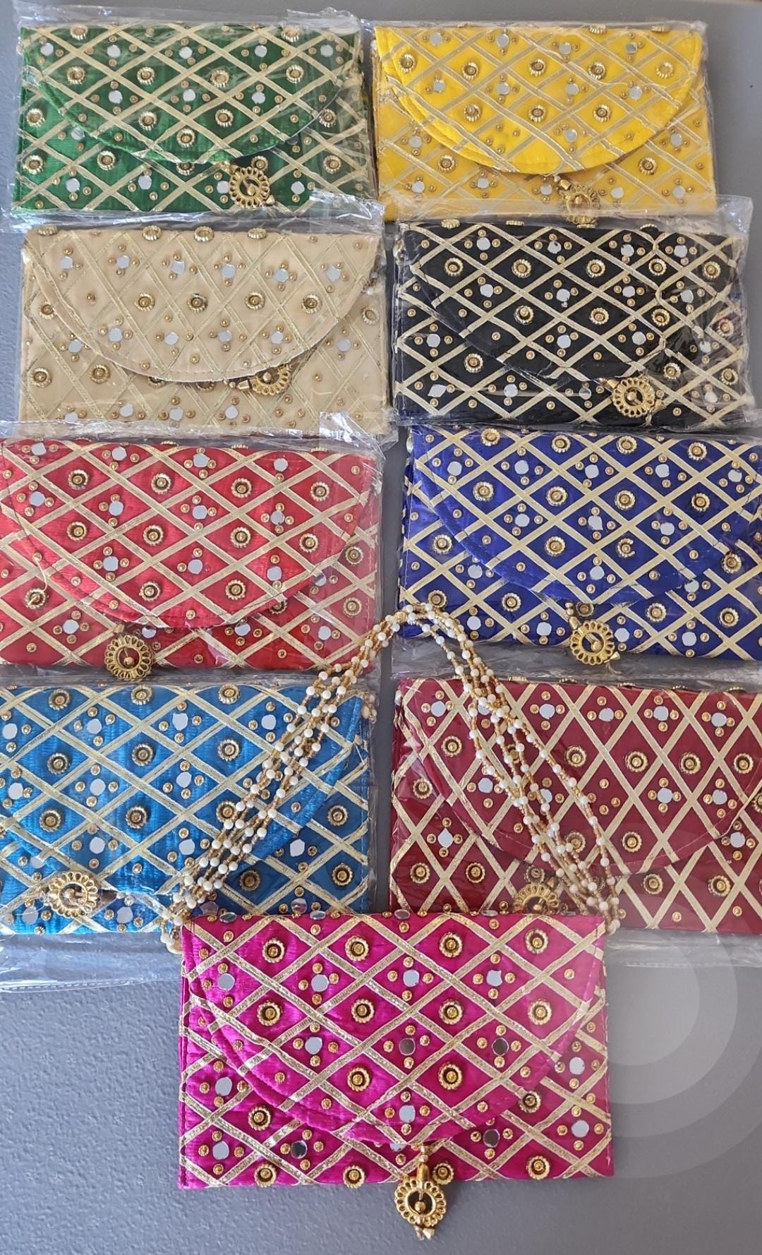 Mirror Work Clutch Purse: Indian Wedding Favor Gift Bag