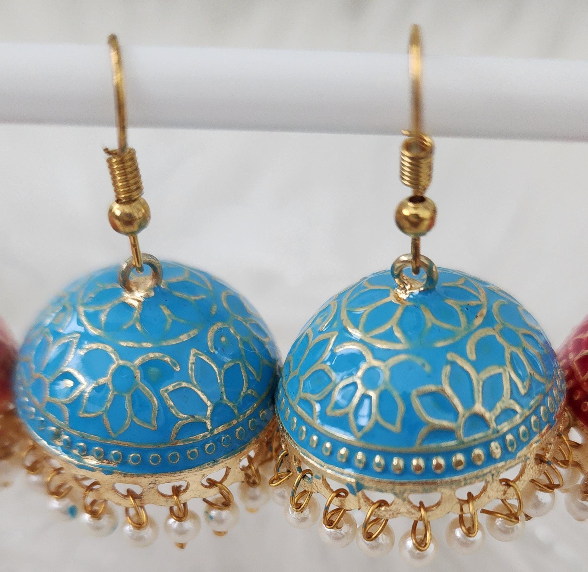 Handmade Meenakari Jhumka Earrings: Indian Wedding Jewelry.