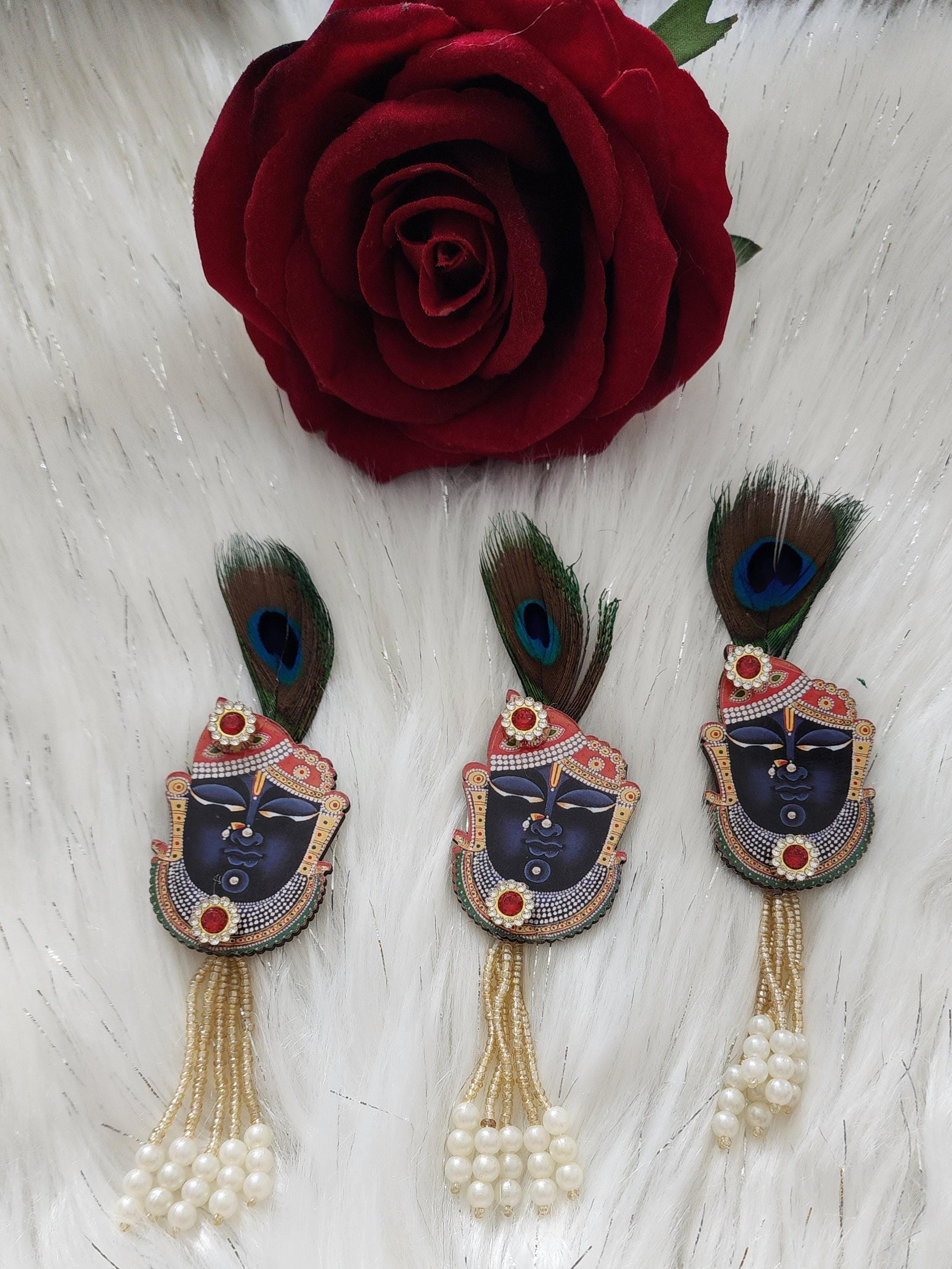 Peacock Feather Wedding Brooches: Lotus Kundan Indian Favor Pins