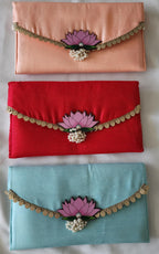 Lotus with moti Latkan Potli Purse: Handmade Indian Wedding Favor Bag and purse.