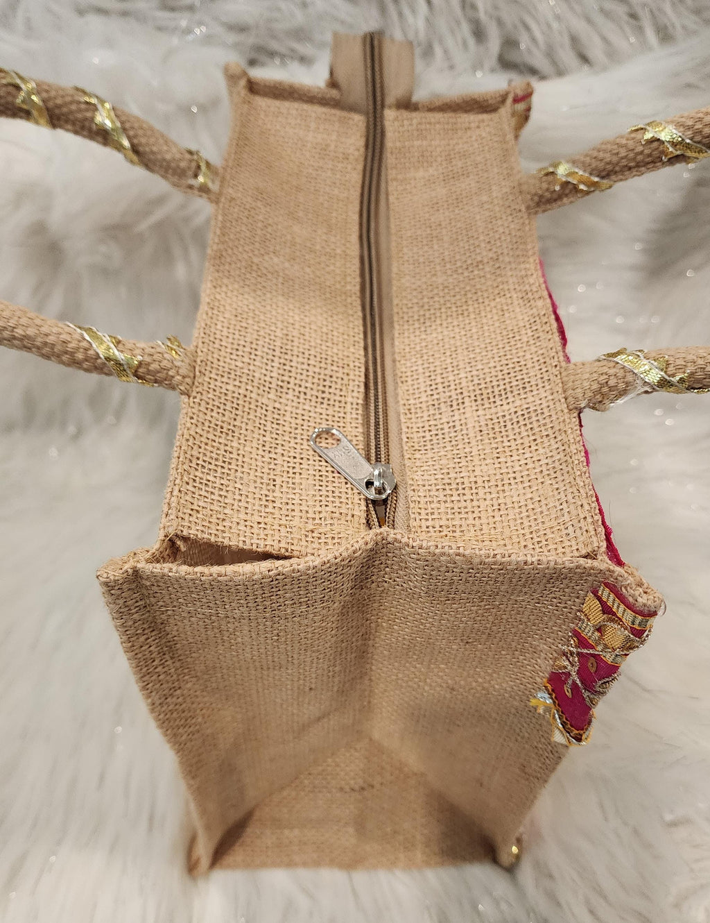 Gota Patti Handcrafted Gift Bag: Transparent Pooja Favor Bag.